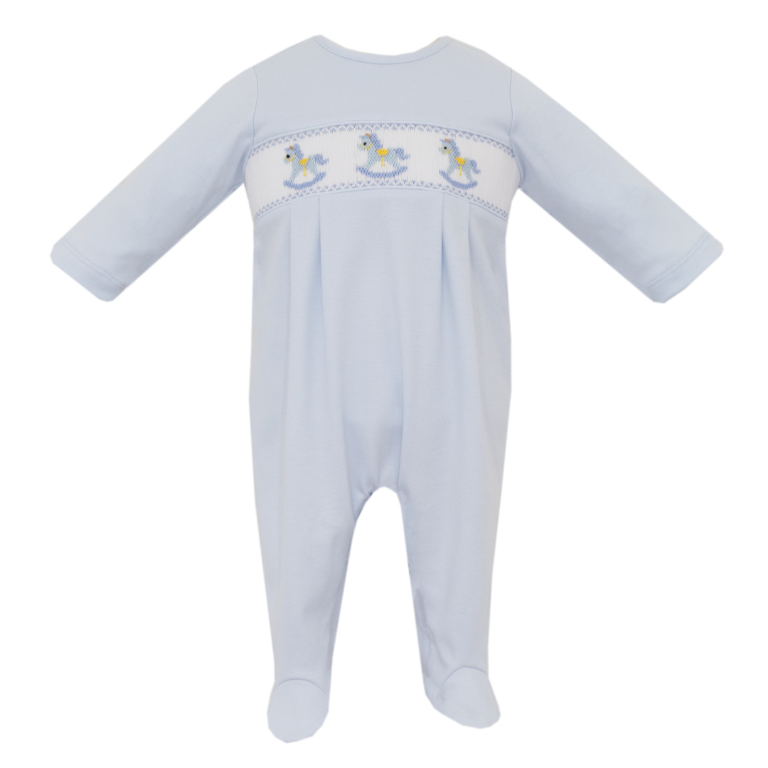 Petit Bebe Rocking Horses Blue Knit Footie