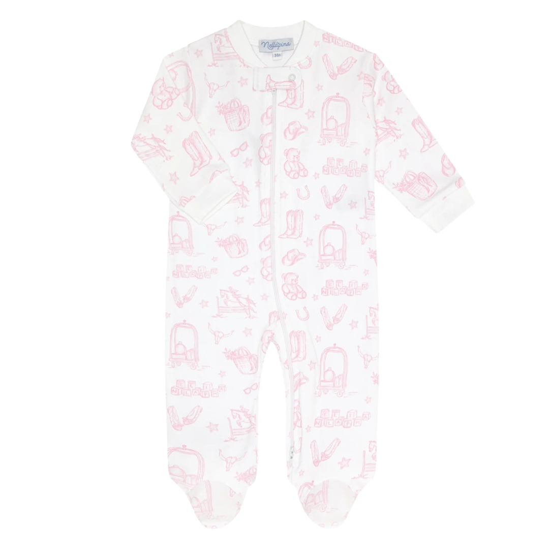 Nella Pima Pink Lone Star Toile Zipper Footie