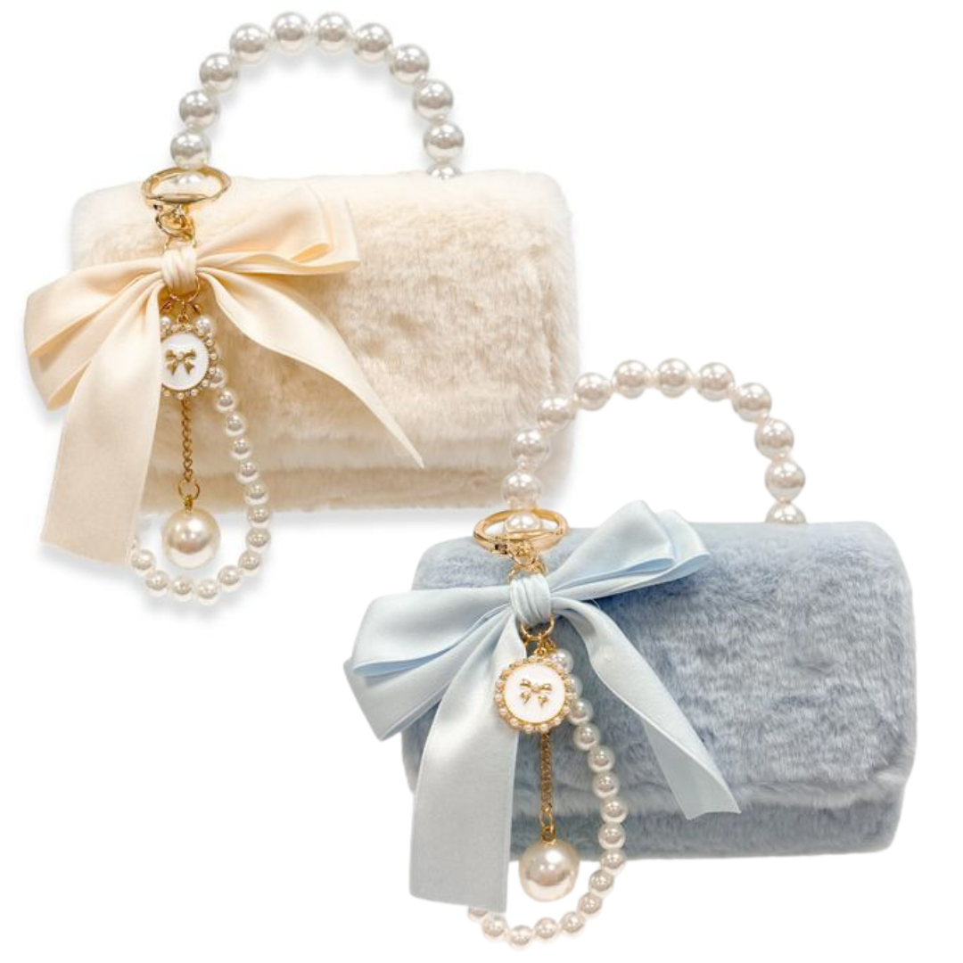 Doe A Dear Furry Purse with Bow & Pearl Charm
