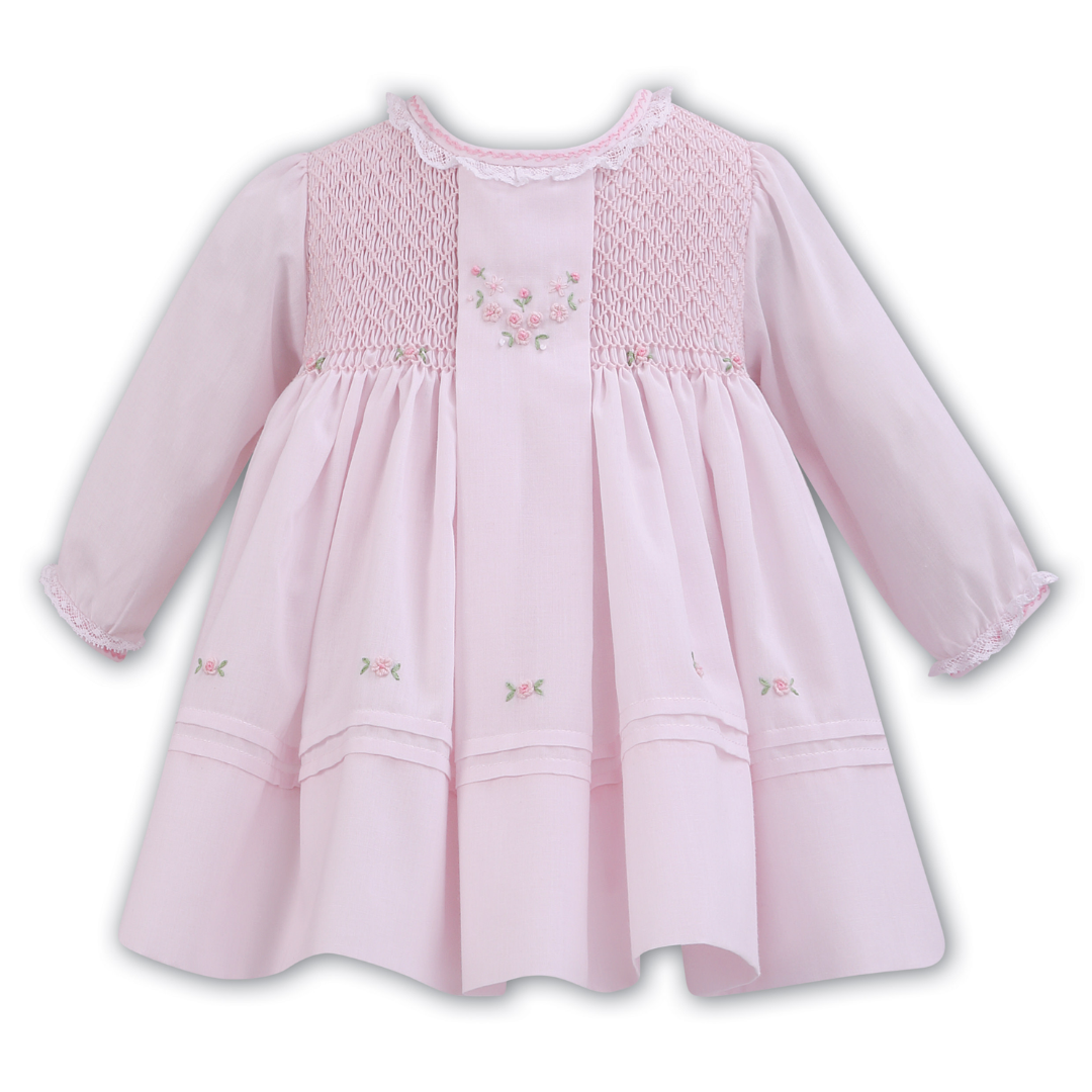 Sarah Louise Heritage Smocked Pink Dress with Front Pleat