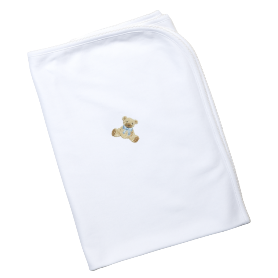 Milly Marie Blue Teddy Bear Pima Baby Blanket