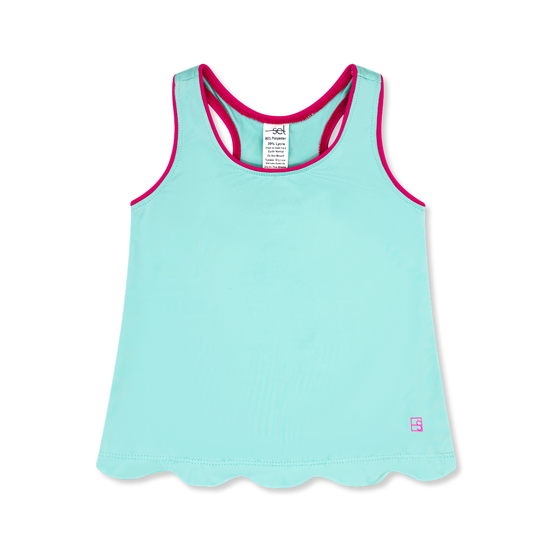 Set Athleisure Anna Scallop Tank, Totally Turquoise/Power Pink