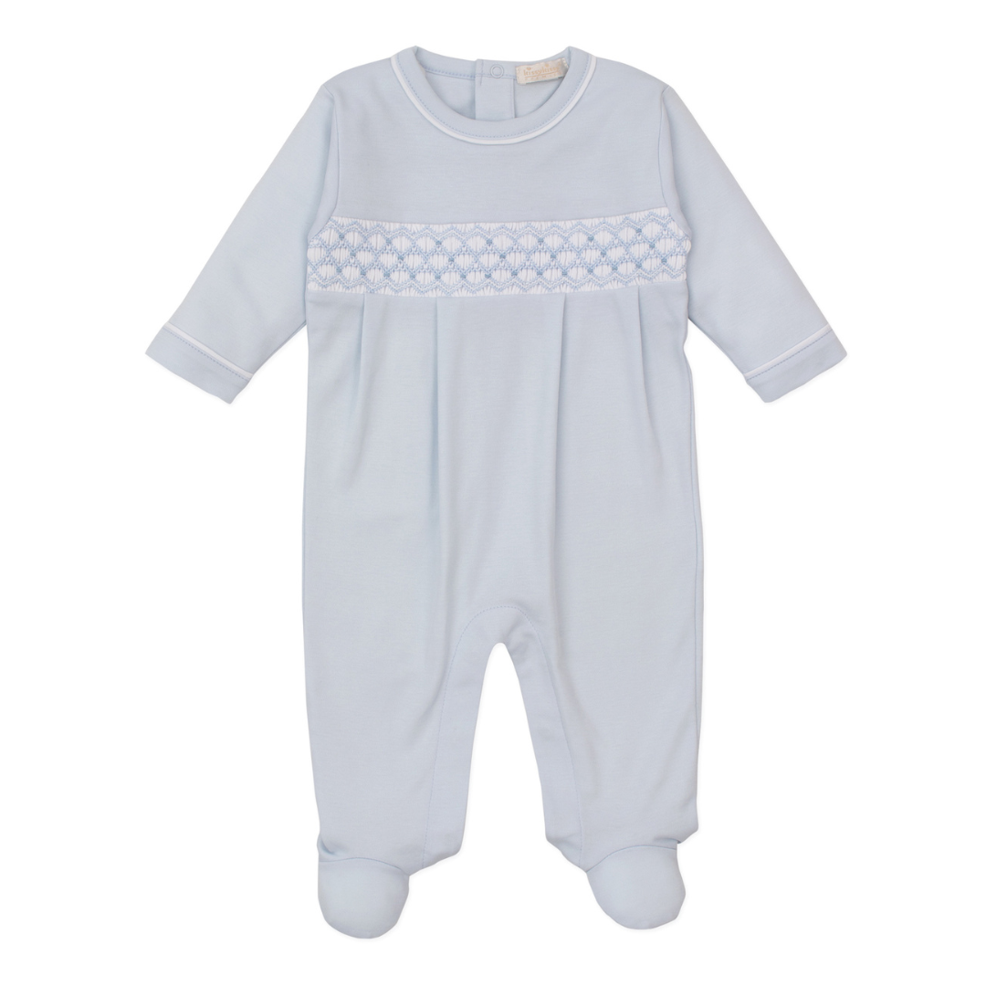 Kissy Kissy Footie with CLB Diamond Hand Smocking, Light Blue