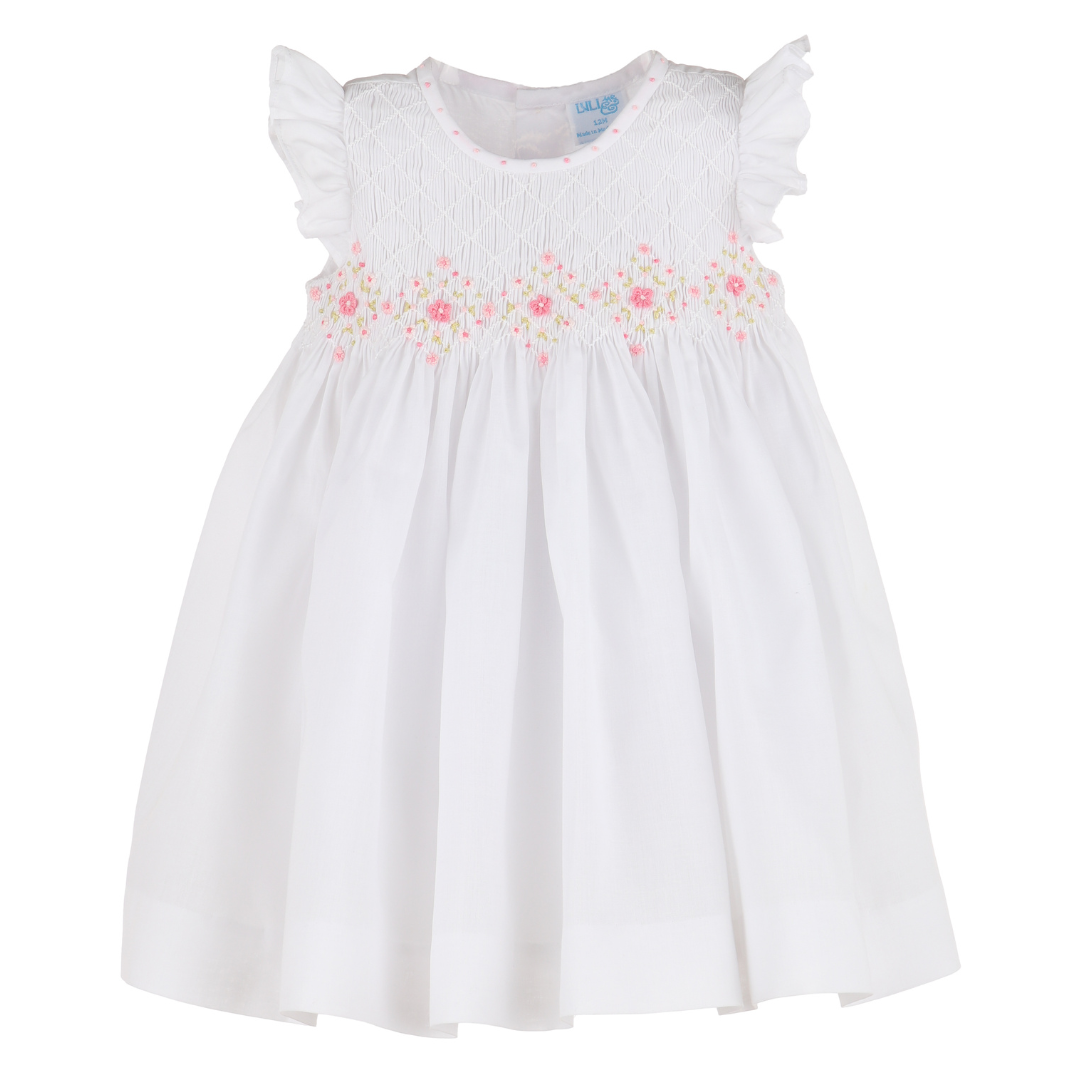 Luli & Me Classical Diamond Smock Dress, White