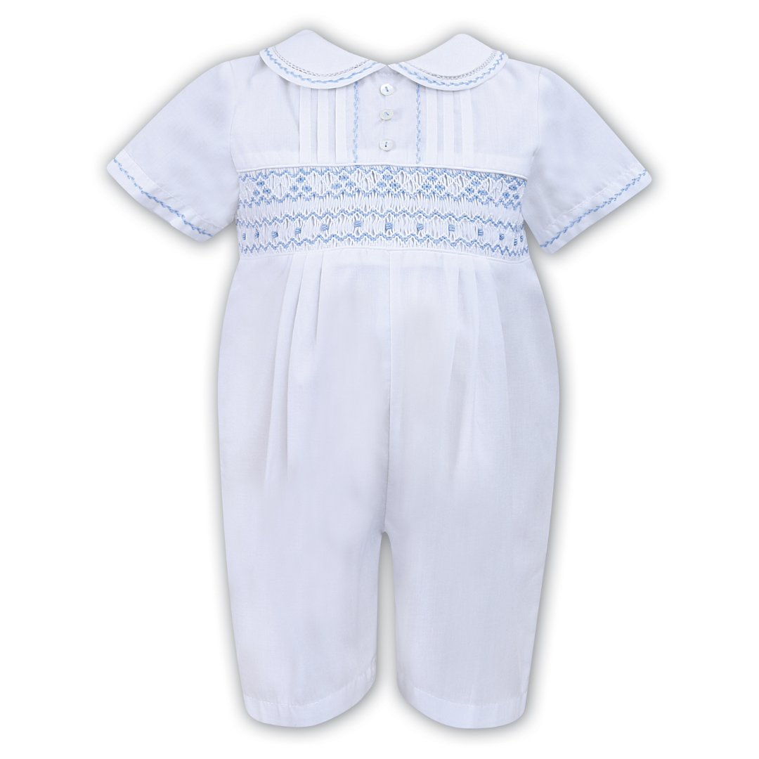 Sarah Louise White and Blue Heritage Smocked Romper