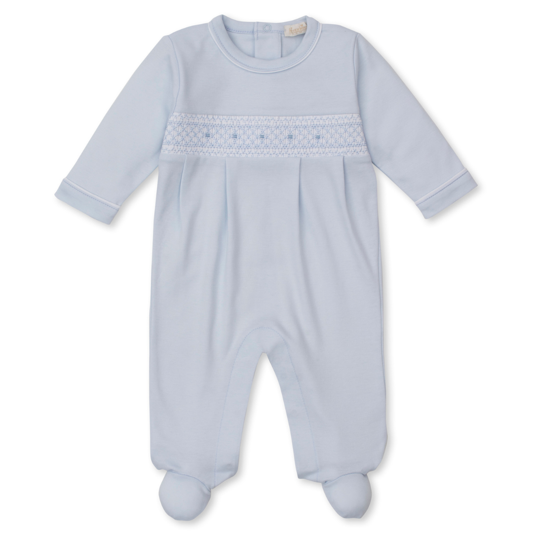 Kissy Kissy Light Blue Footie with CLB Diamond Hand Smocking