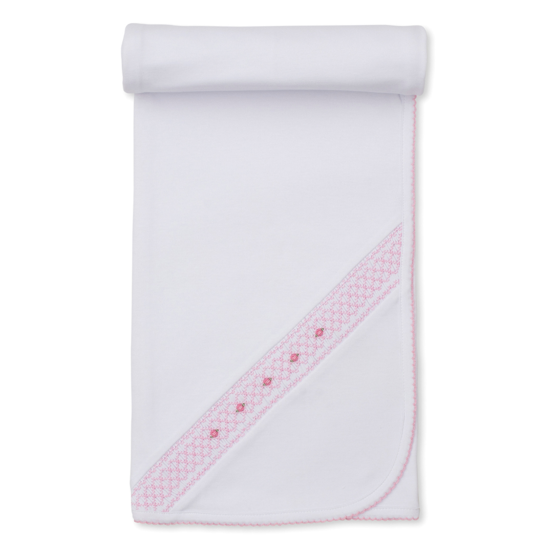 Kissy Kissy White Blanket with CLB Diamond Rosette Hand Smocking