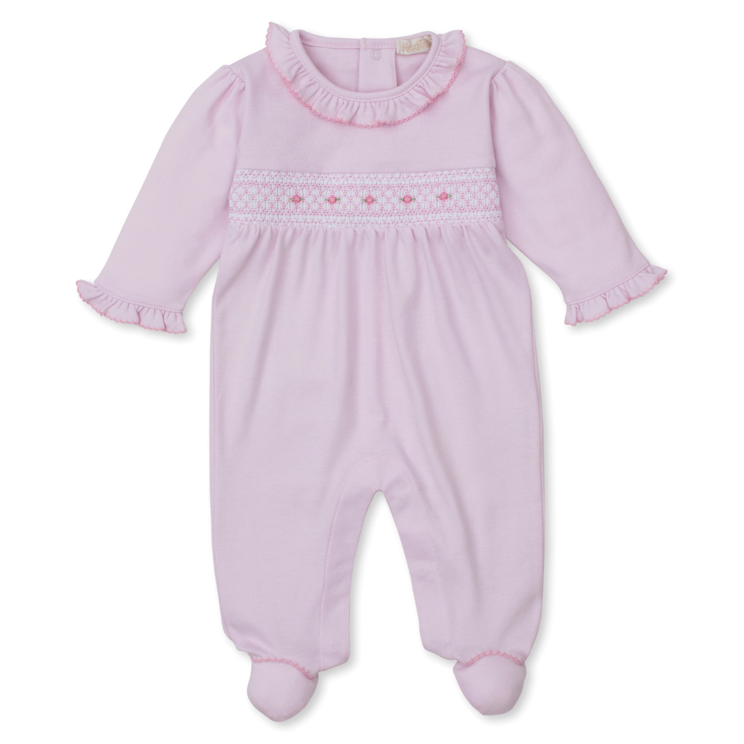 Kissy Kissy Pink Footie with CLB Diamond Rosette Hand Smocking