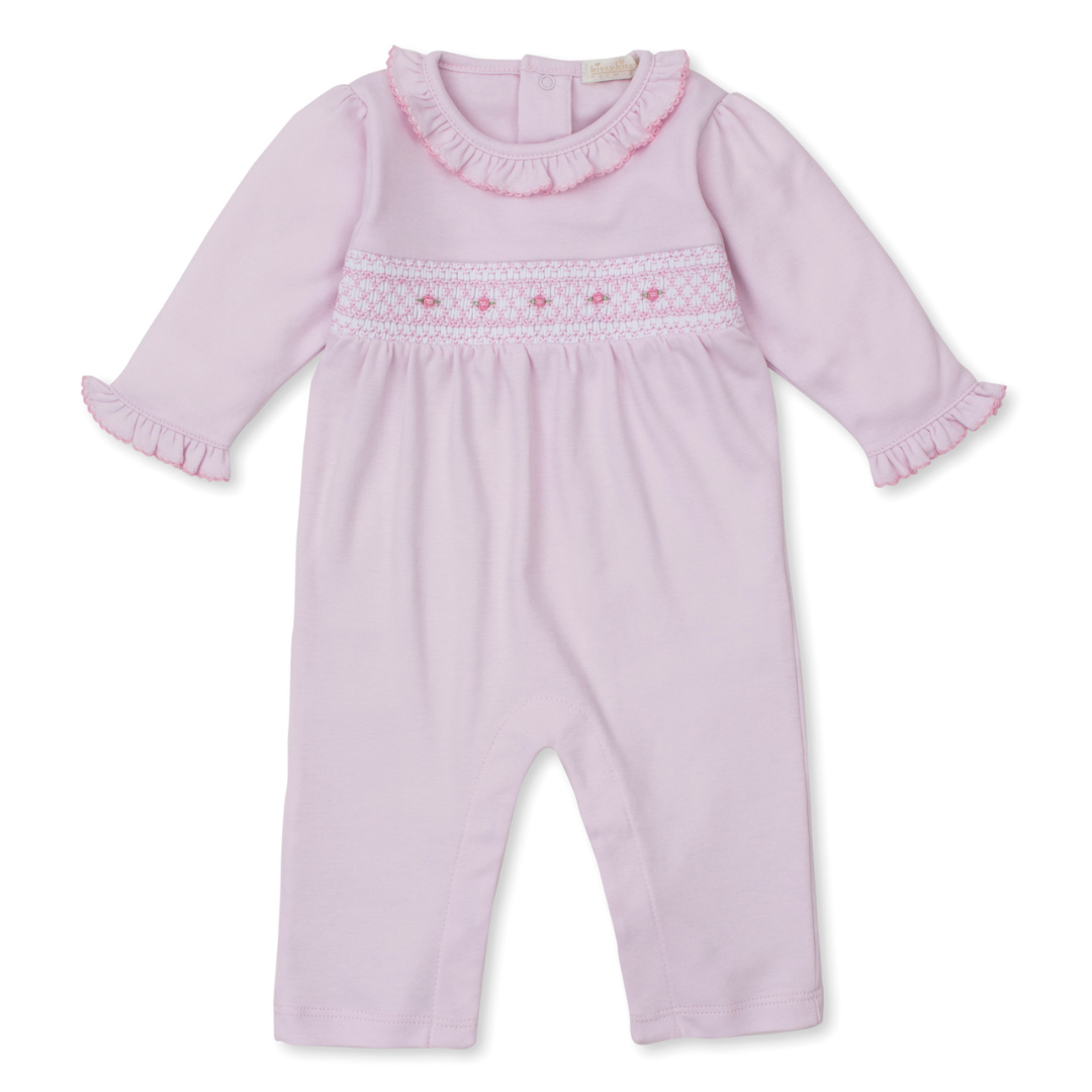 Kissy Kissy Pink Playsuit with CLB Diamond Rosette Hand Smocking