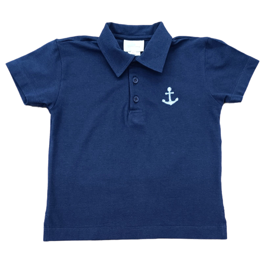 James & Lottie Blue Knit Polo with Anchor