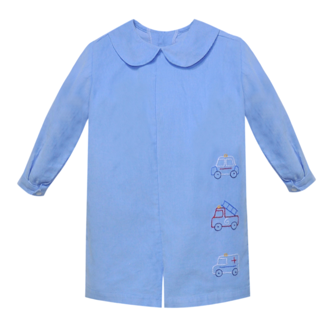 Baby Sen Blue Rowan Romper, Rescue Cars