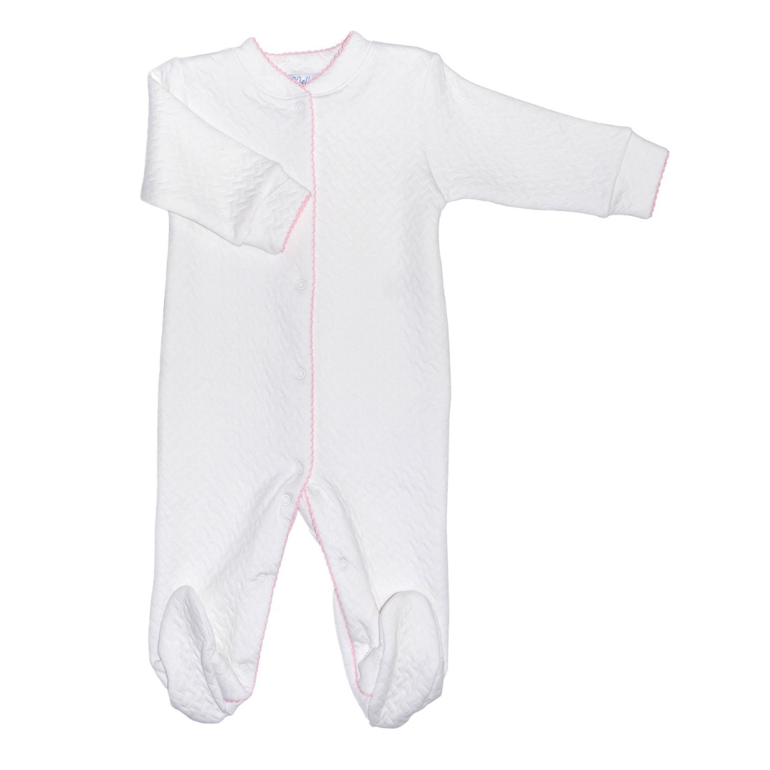 Nella Pima Basket Weave Baby Footie, Pink Picot Trim
