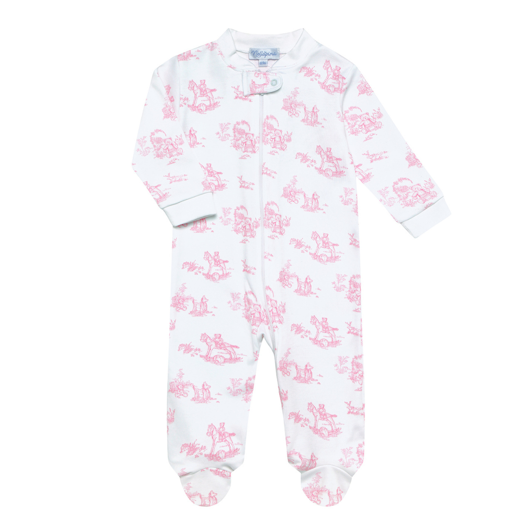 Nella Pima Pink Toile Zipper Footie