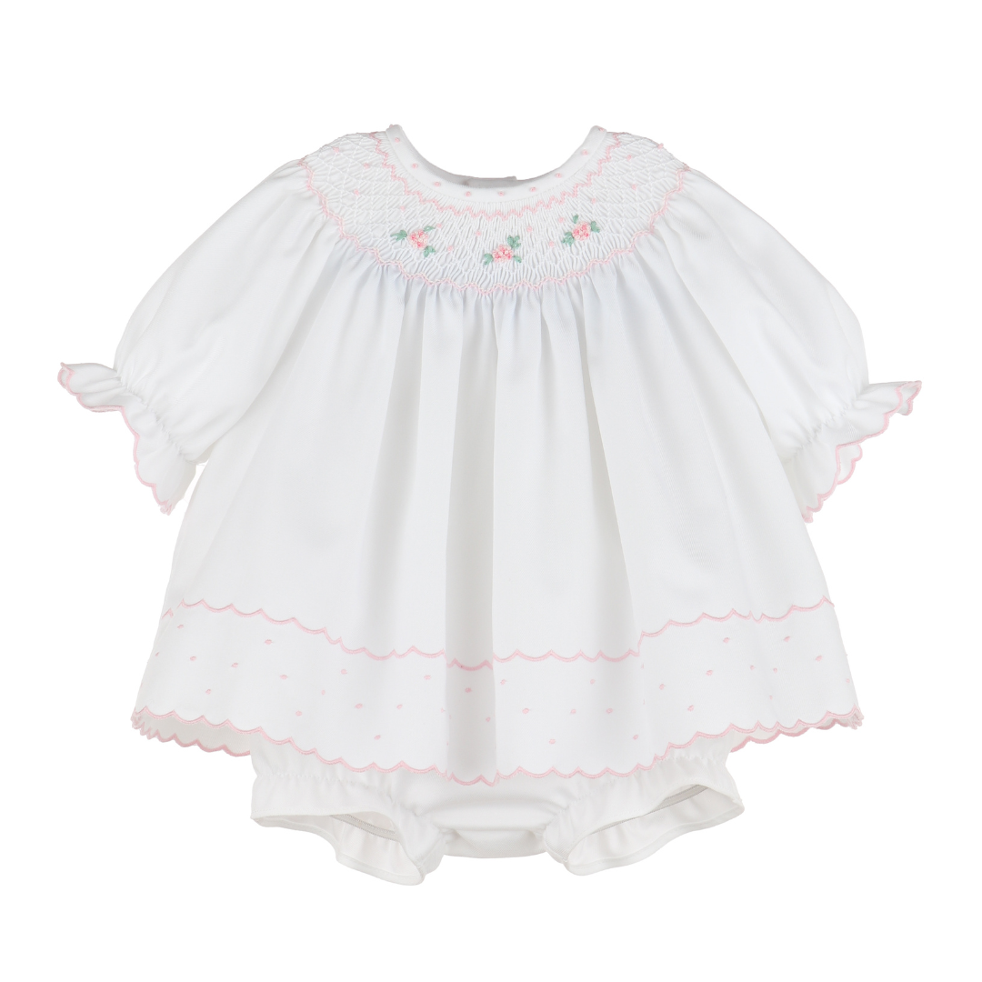 Luli & Me Classic Embroidery Feston Bishop, Pink