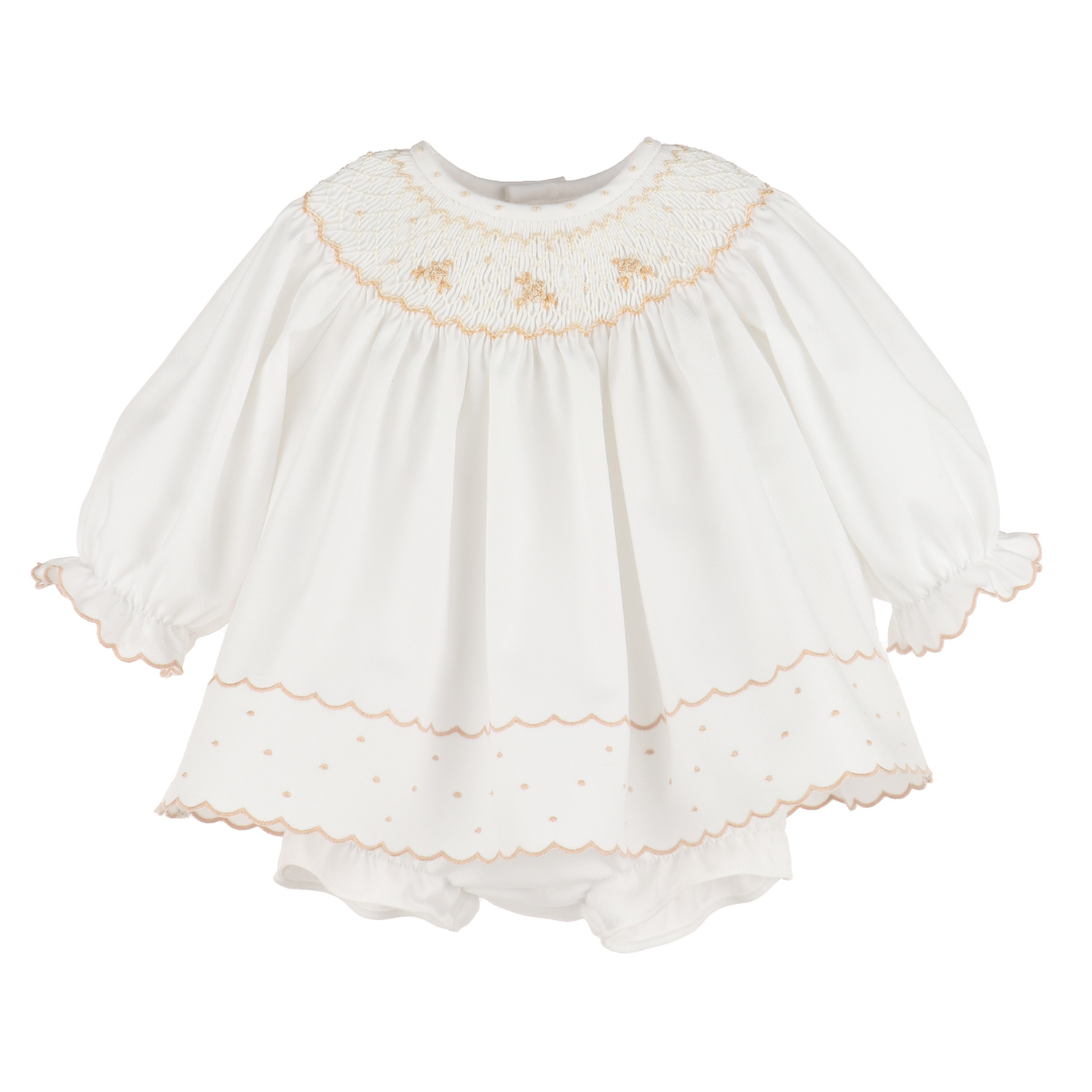 Luli & Me Classic Embroidery Feston Bishop, Ivory