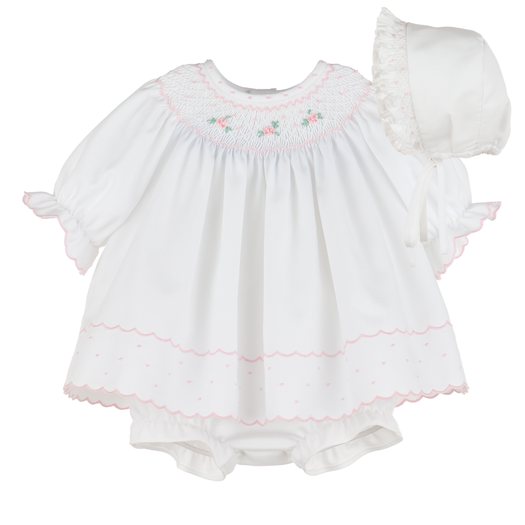 Luli & Me Classic Embroidery Feston Bishop, Pink