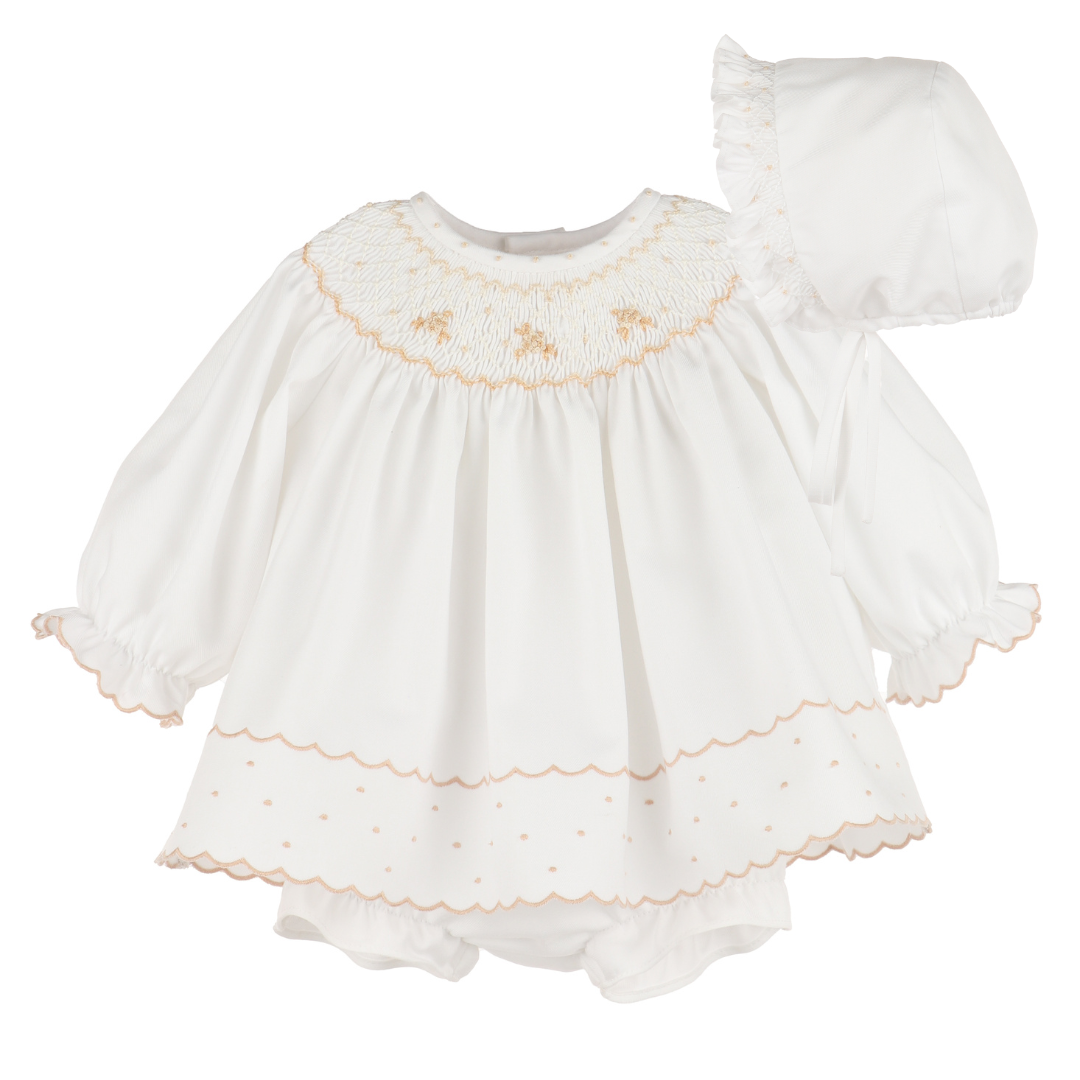 Luli & Me Classic Embroidery Feston Bishop, Ivory