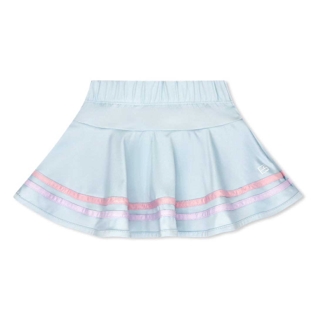 Light blue skirt with pink and purple stripes on a white background