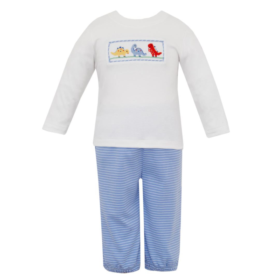 Petit Bebe Dinosaurs Blue Stripe Knit Pant Set