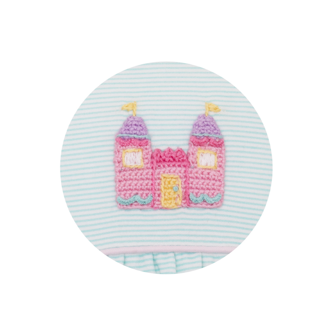 Petit Bebe Princess Castle Aqua Stripe Knit Tunic Set