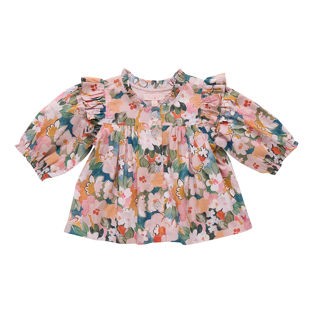 Pink Chicken Kalani Button Up Top, Watercolor Floral