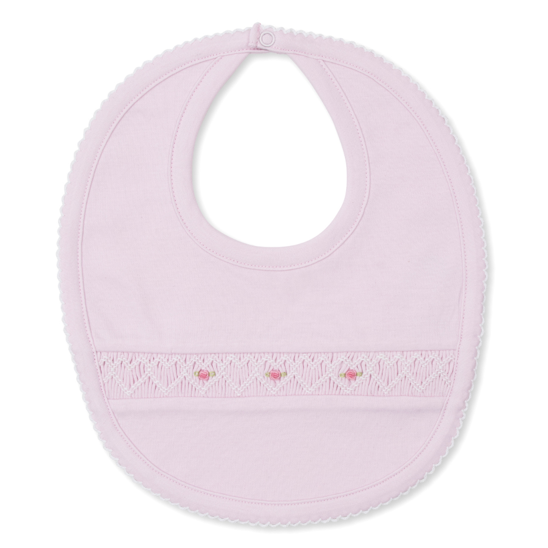 Kissy Kissy Bib with CLB Heart Smocking, Pink