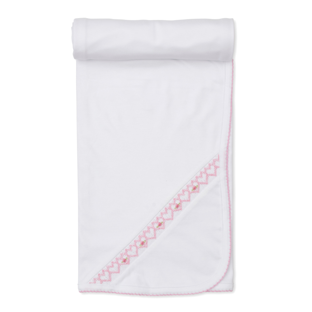 Kissy Kissy Blanket with CLB Heart Smocking, White with Pink