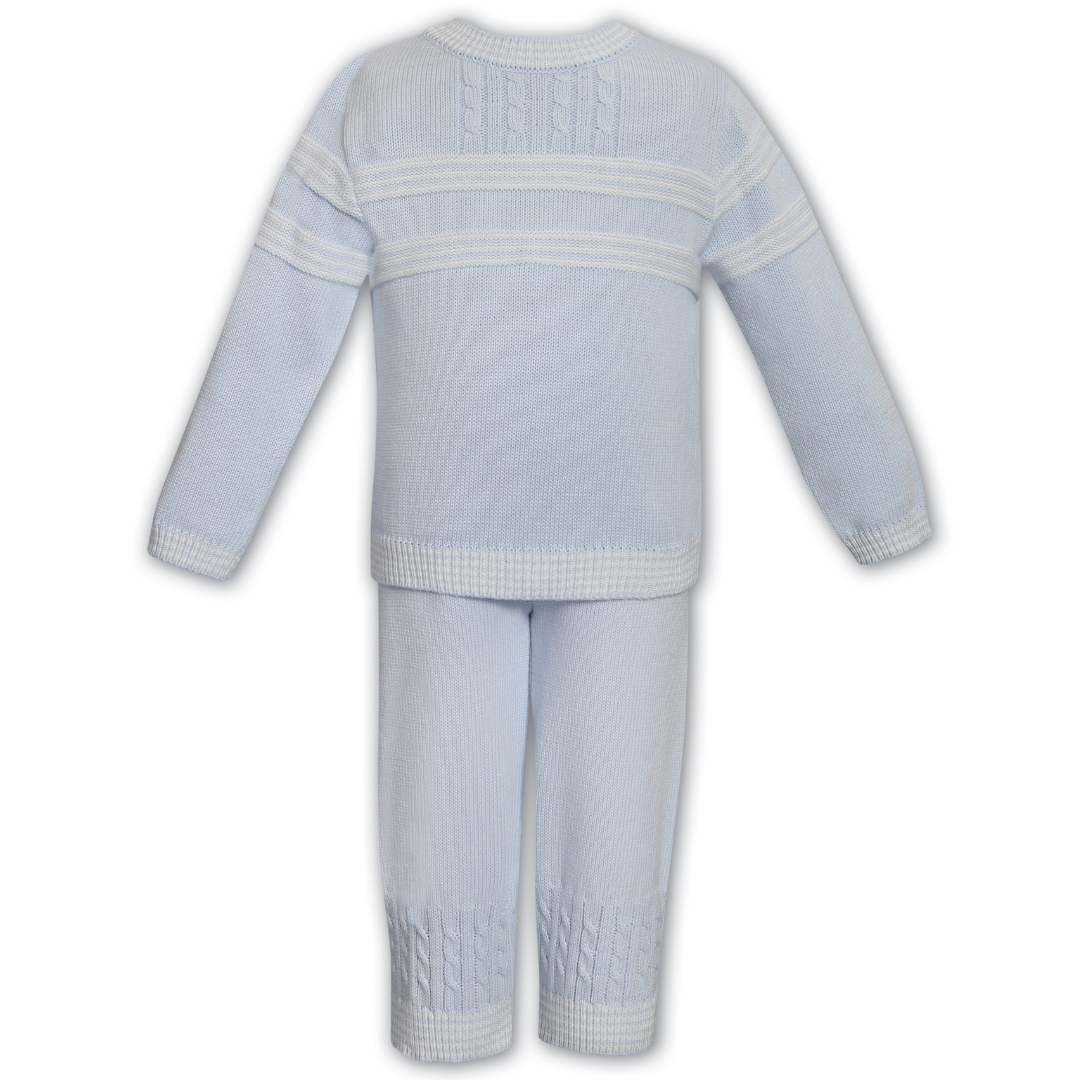 Sarah Louise Cable Knit Striped Knit Set, Light Blue