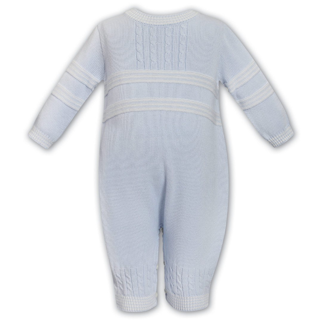 Sarah Louise Cable Knit Striped Knit All In One, Light Blue