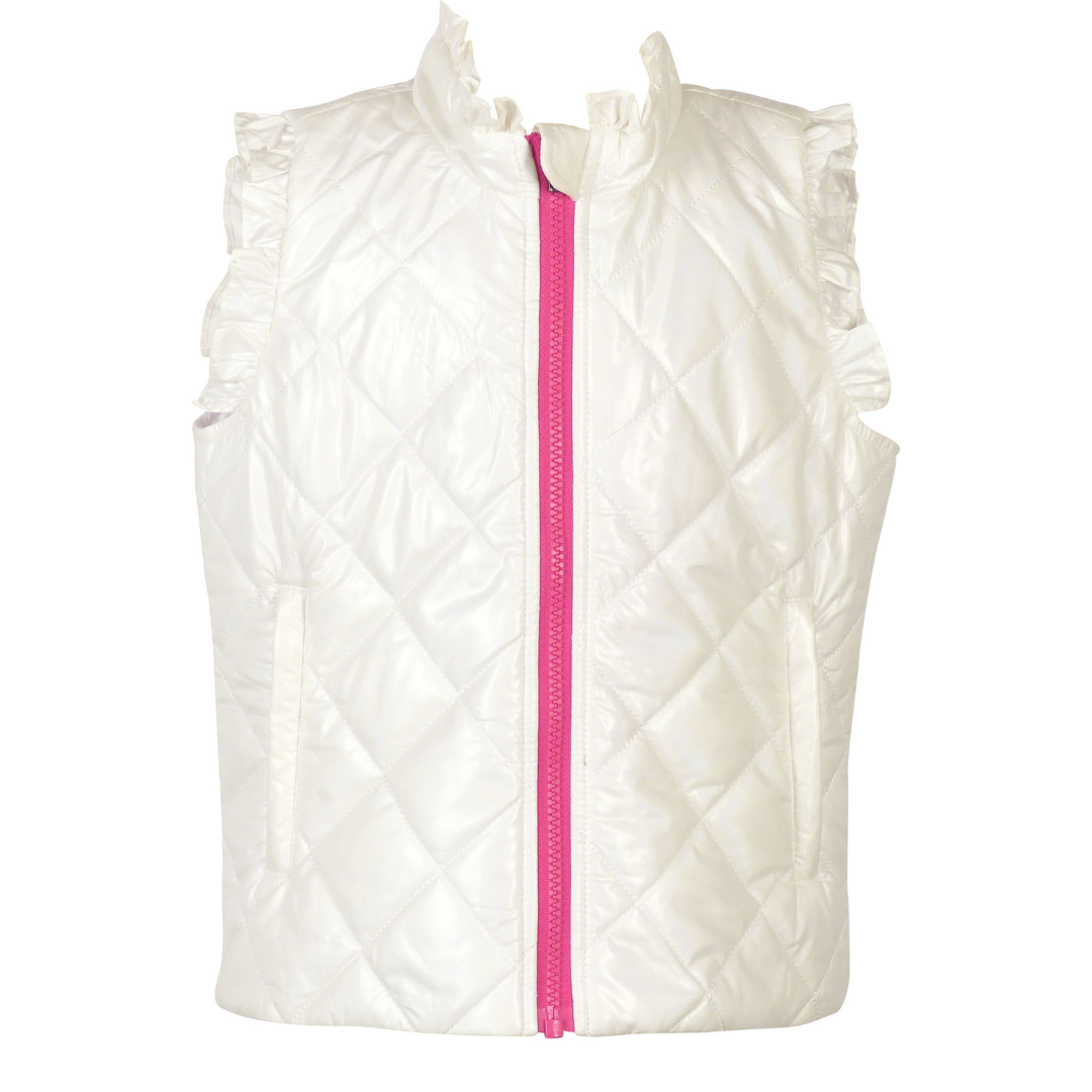 Yellow Lamb Vera Vest with Ruffles, Winter White Shimmer