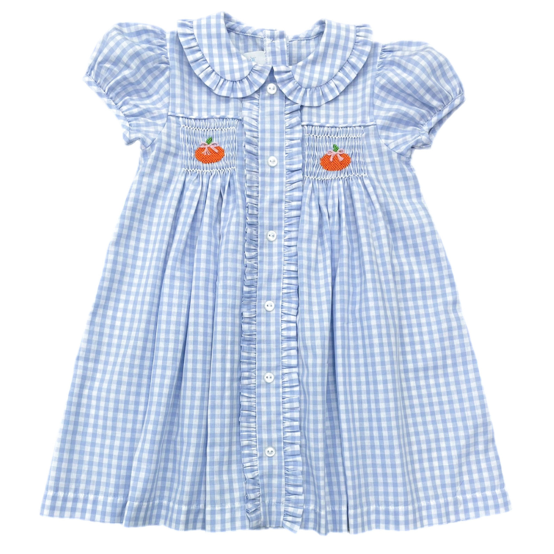 James & Lottie Margaret Blue Gingham Pumpkin Dress