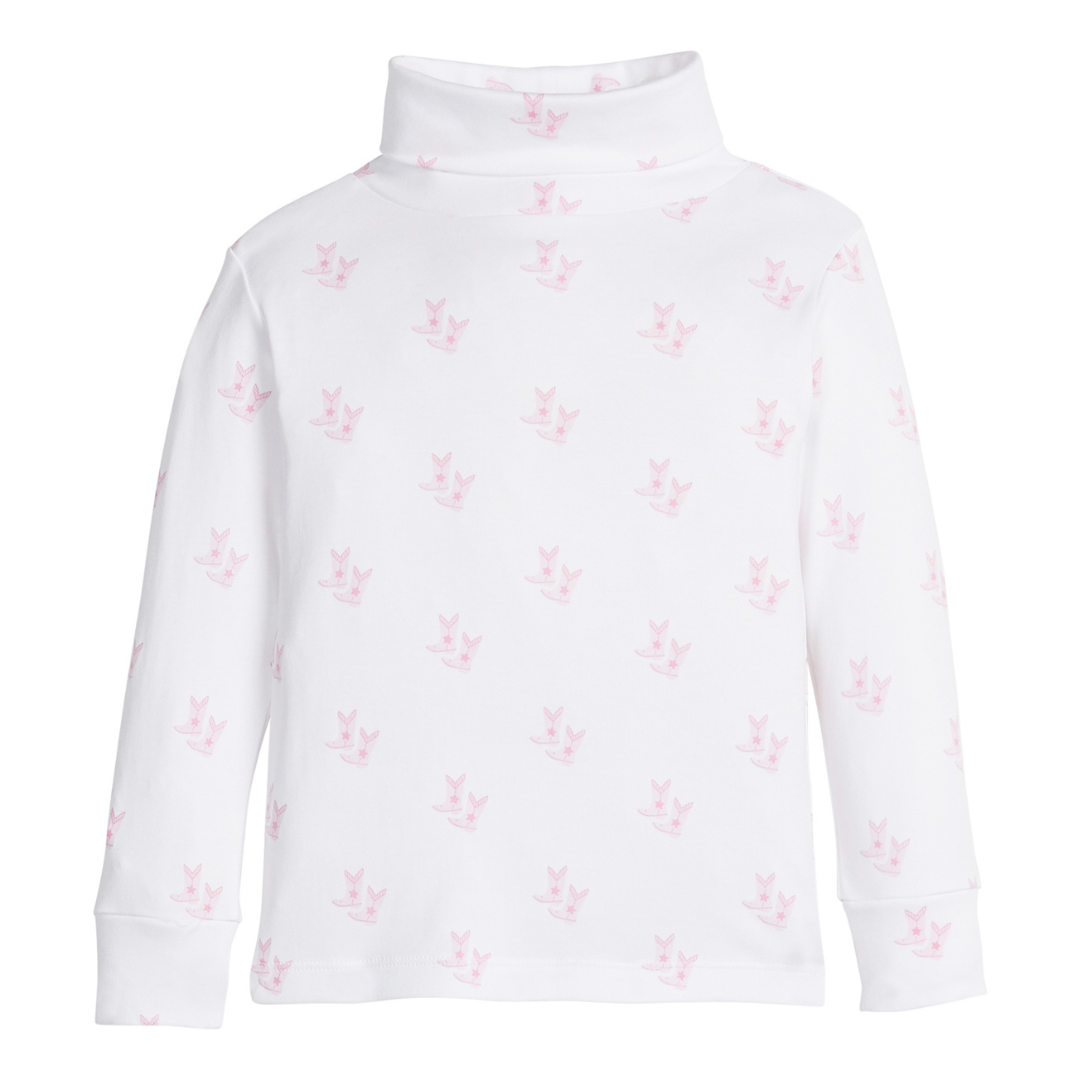 Little English Printed Turtleneck, Pink Cowboy Boots