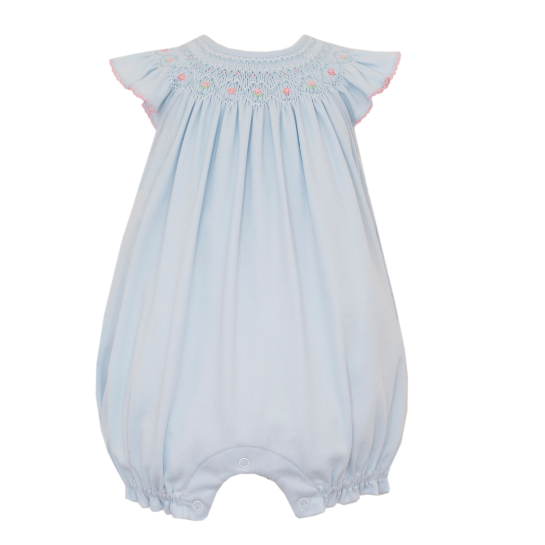 Petit Bebe Light Blue Knit Angel Wing Bishop Romper