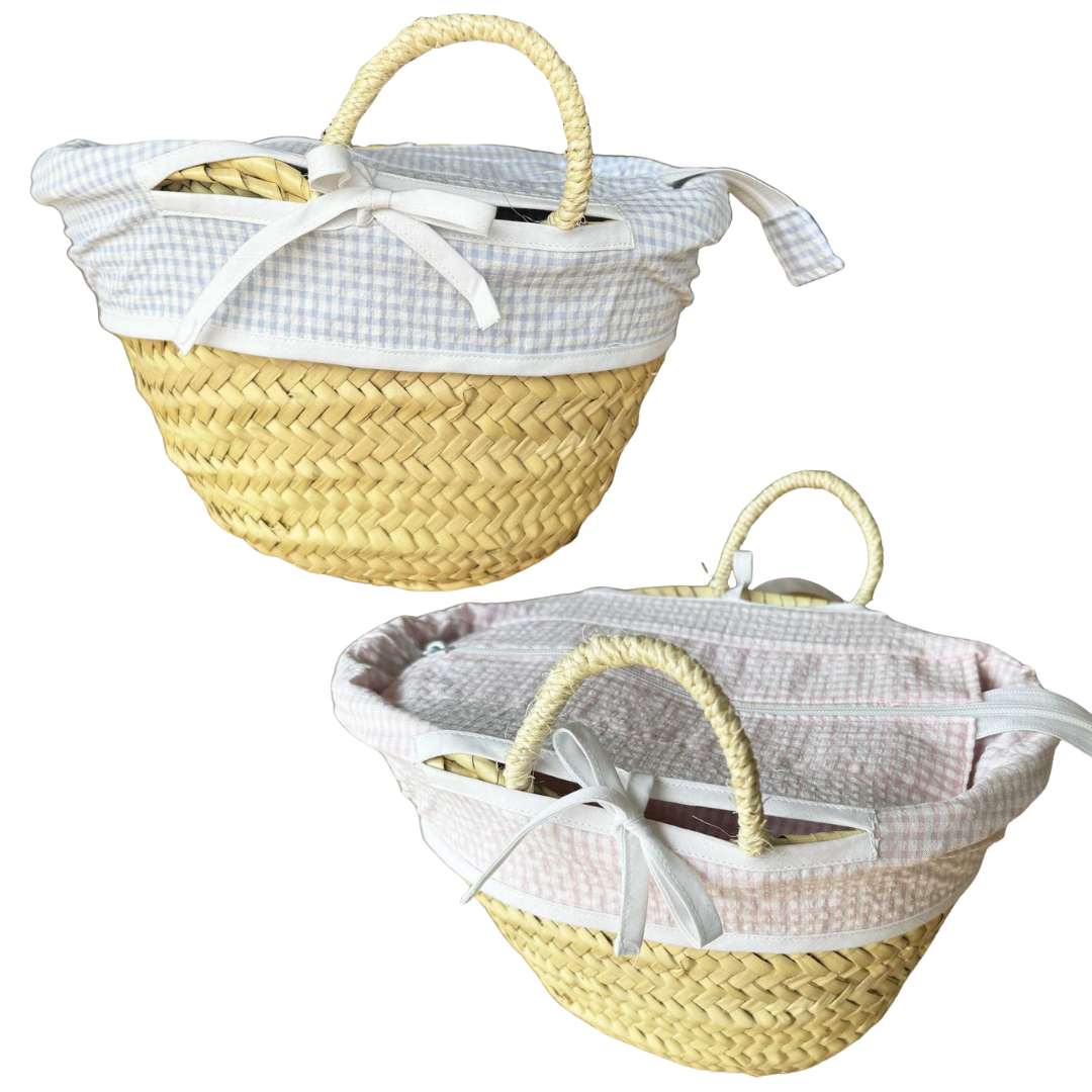 Eva's House Gingham Seersucker Straw Bag