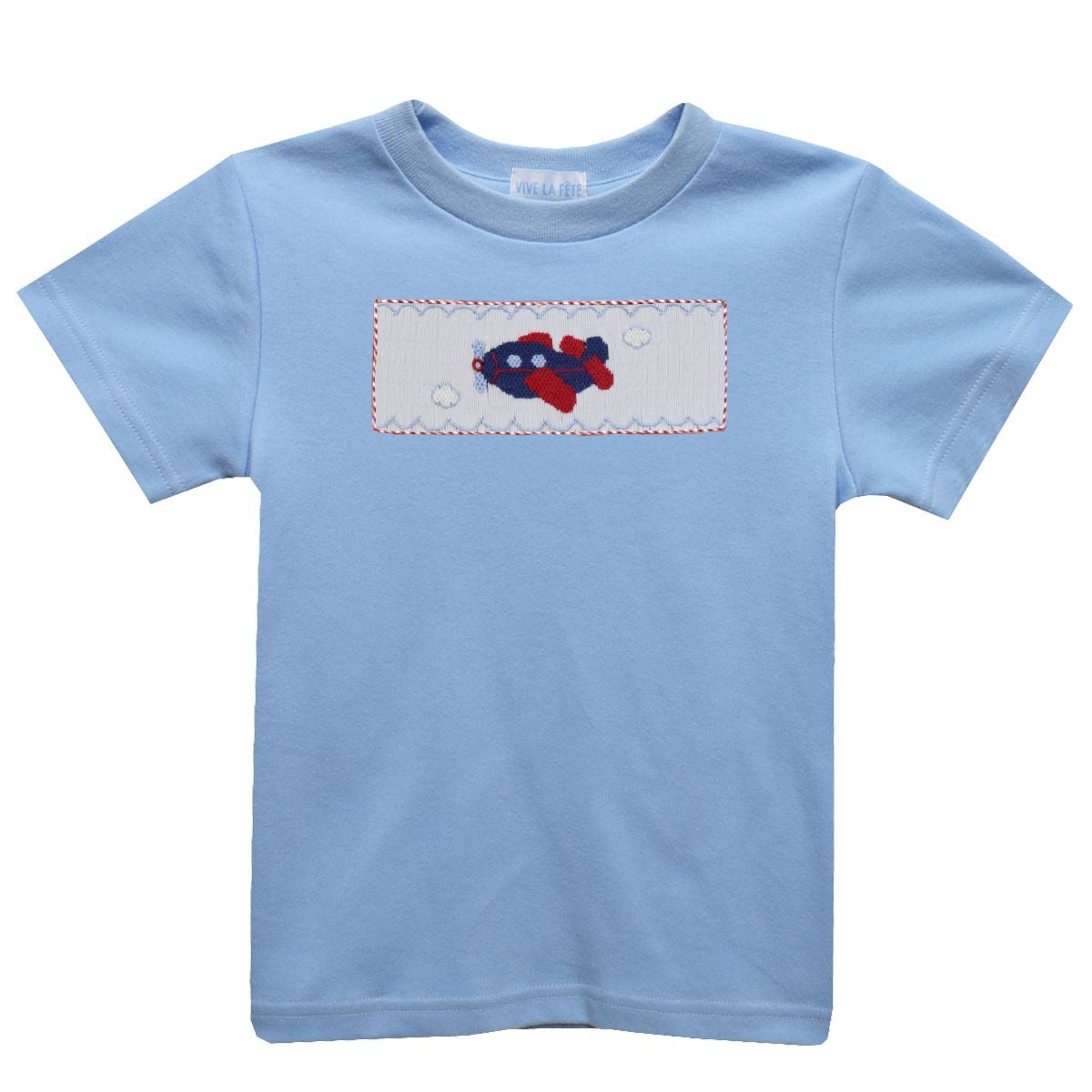 Vive La Fete Airplane Smocked Light Blue Tee