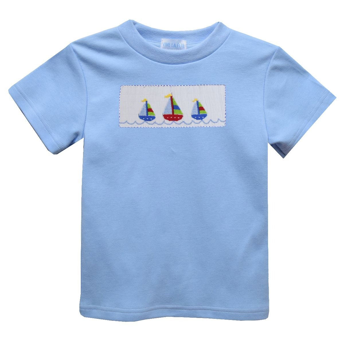 Vive La Fete Sailboats Smocked Light Blue Tee