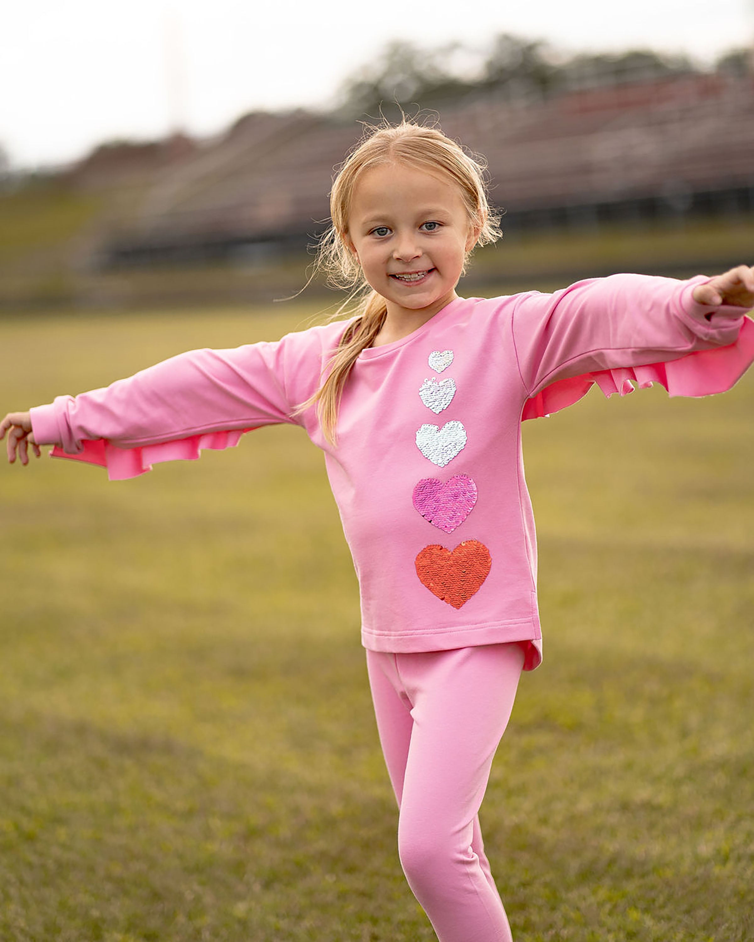 Yellow Lamb Tabby Top, Pink with Ombre Hearts
