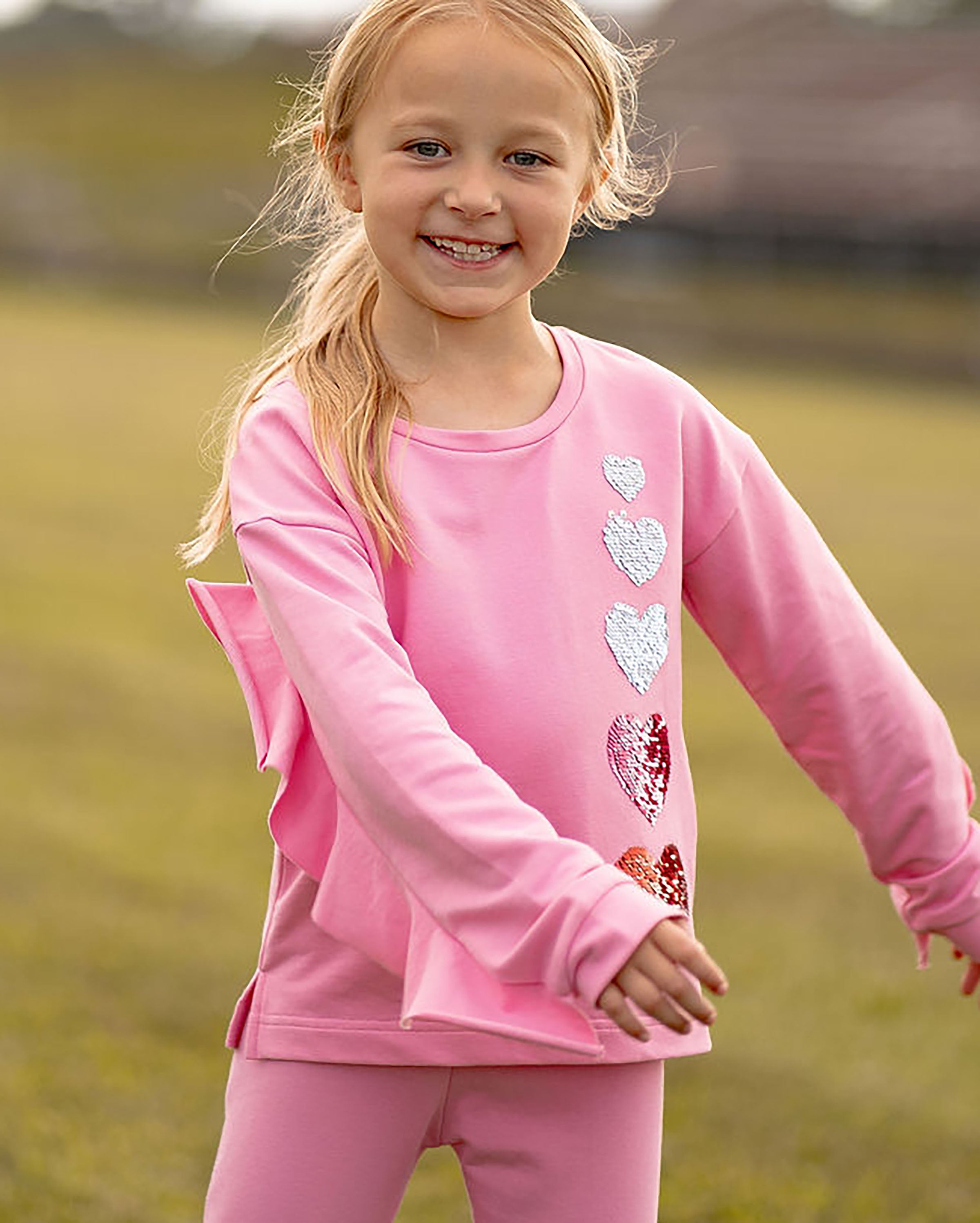 Yellow Lamb Tabby Top, Pink with Ombre Hearts