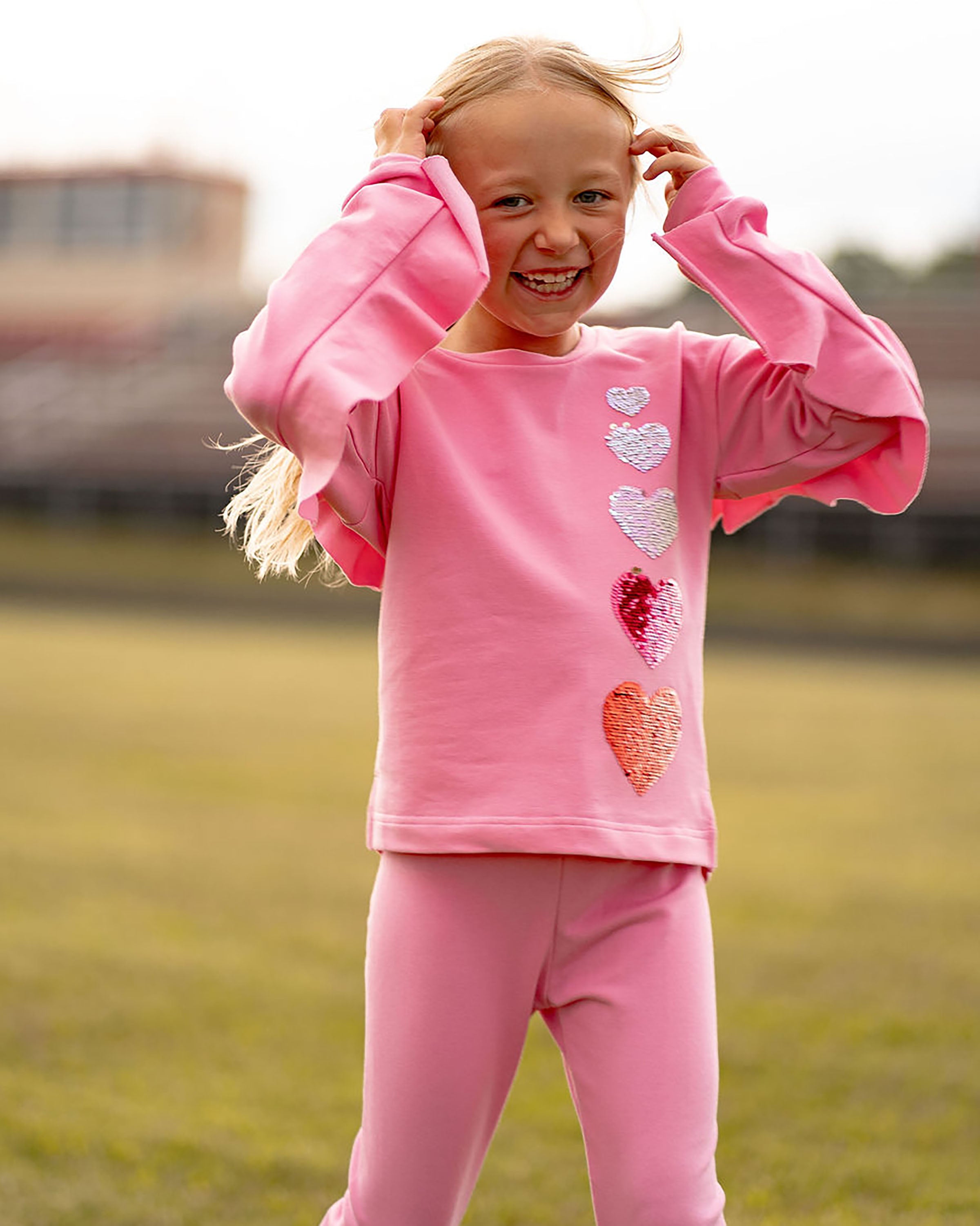 Yellow Lamb Tabby Top, Pink with Ombre Hearts