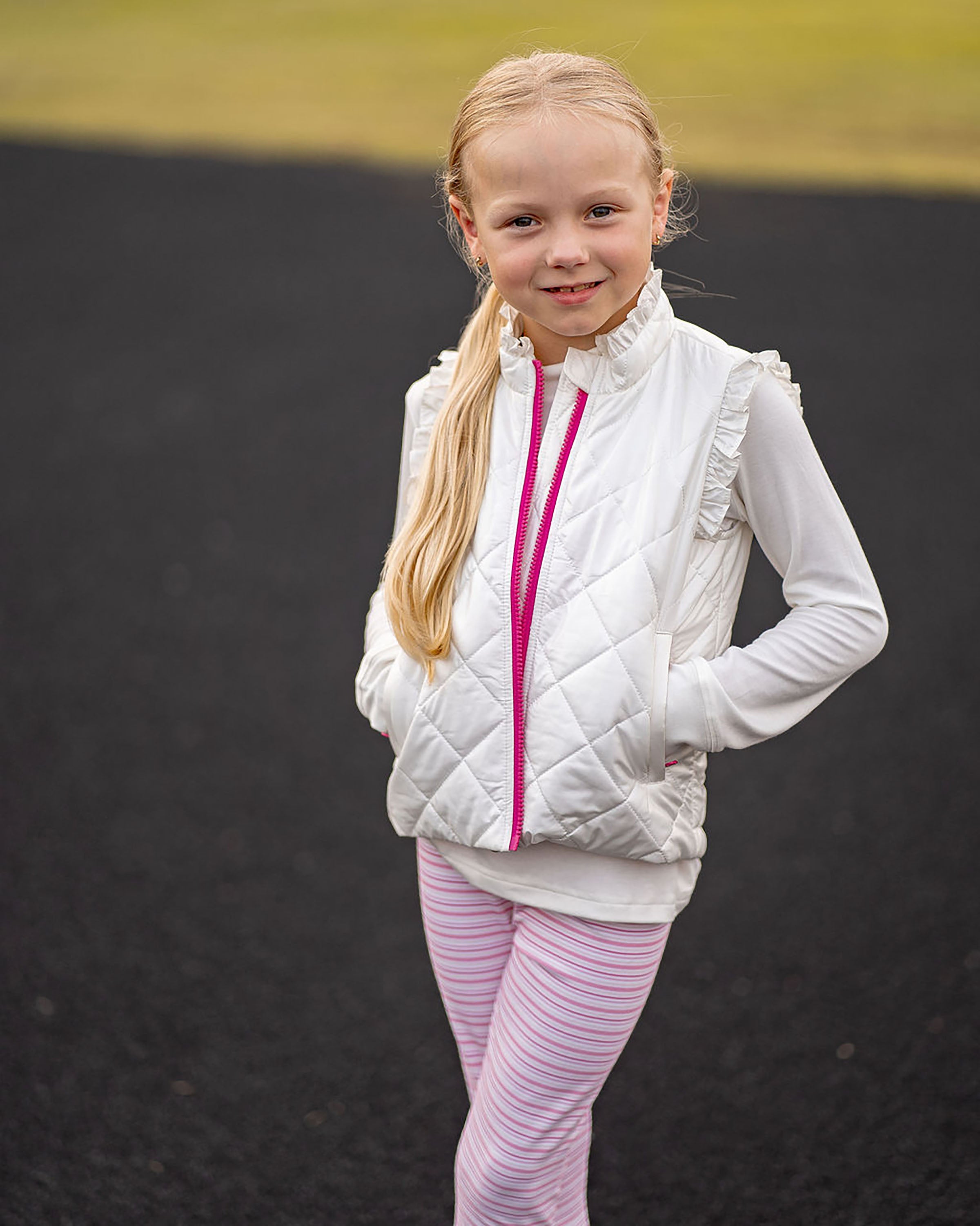 Yellow Lamb Vera Vest with Ruffles, Winter White Shimmer