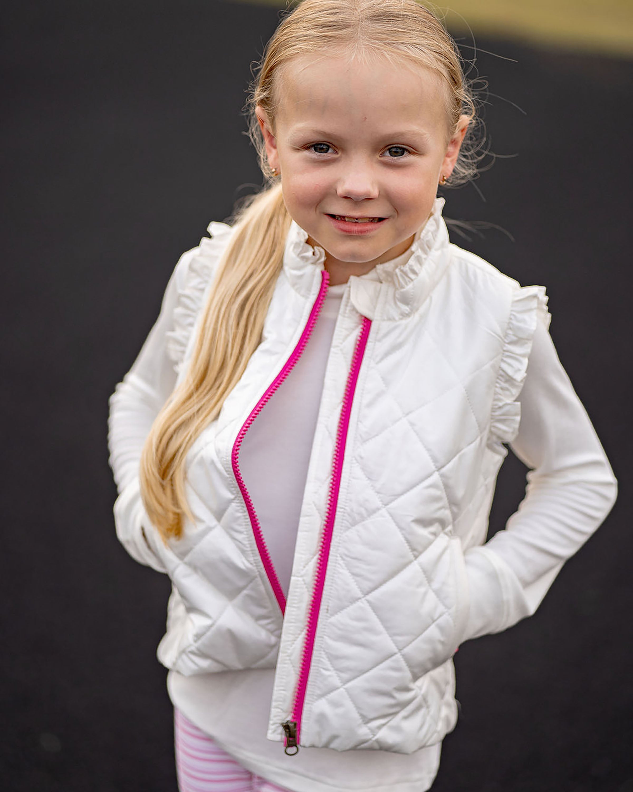 Yellow Lamb Vera Vest with Ruffles, Winter White Shimmer