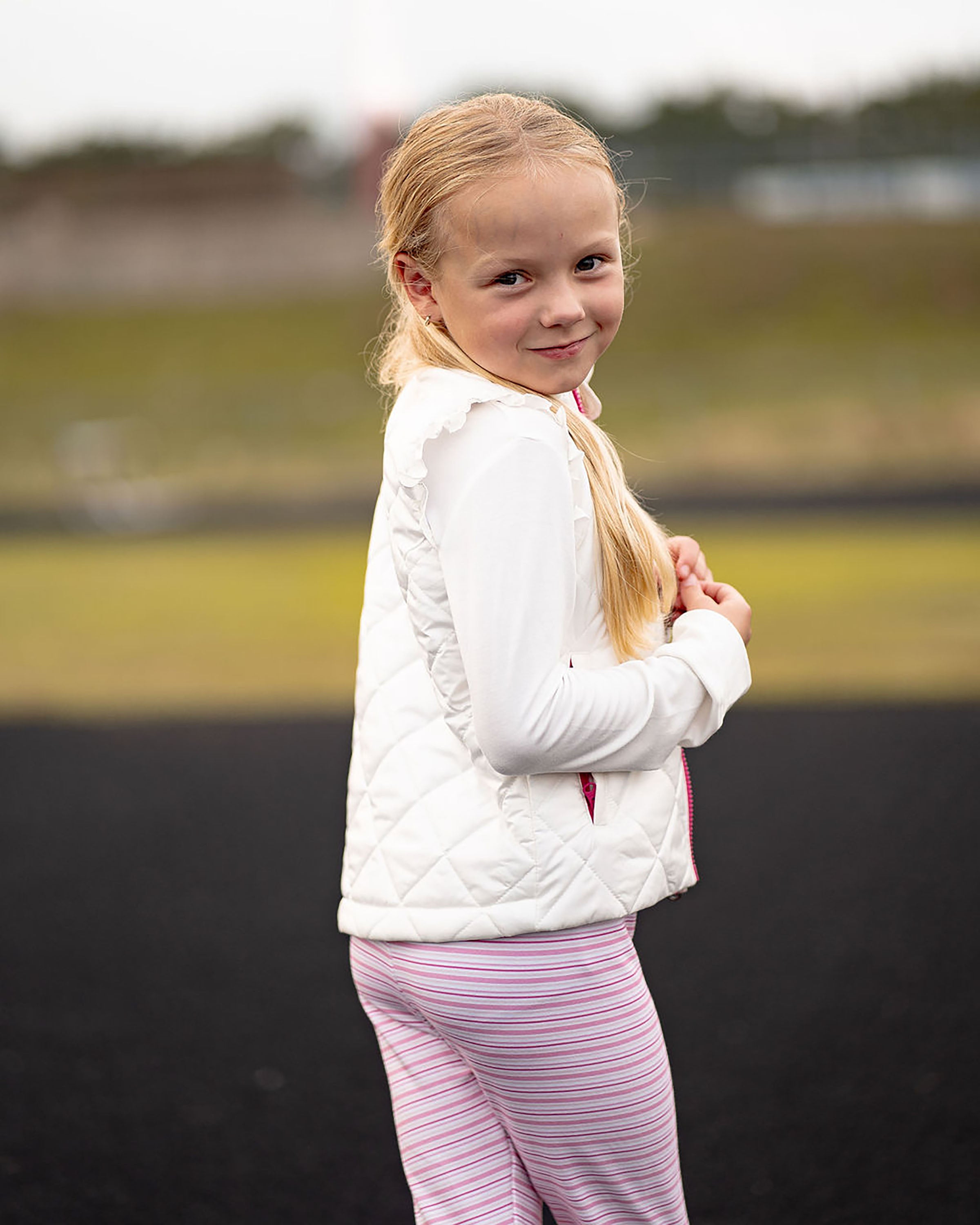 Yellow Lamb Vera Vest with Ruffles, Winter White Shimmer