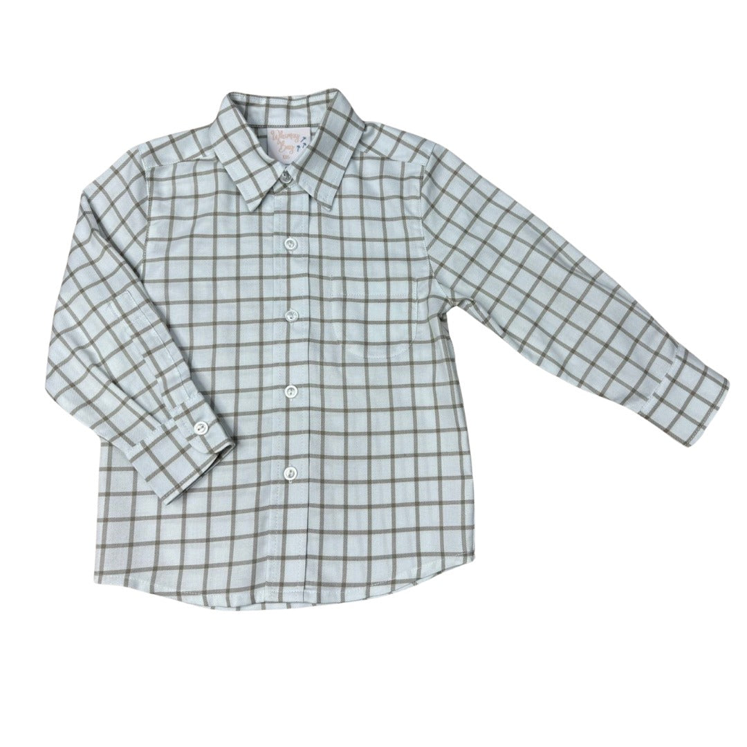 Whimsy Bay Tan Windowpane Plaid Button Down
