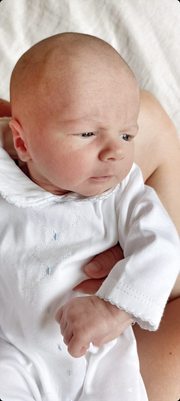 Tecomoabesos Diamond Pima Footie, White with Light Blue