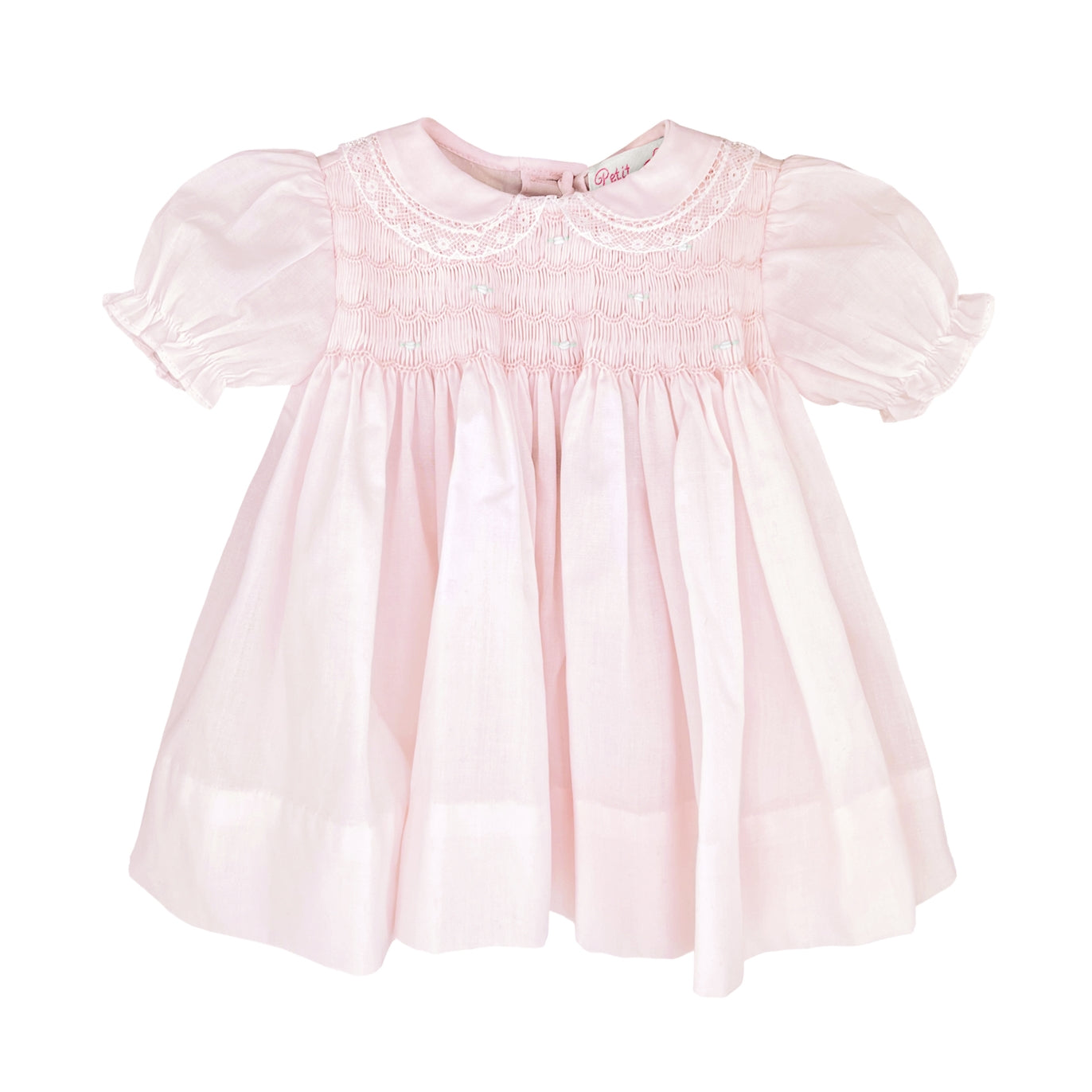 Petit Ami Pink Fully Smocked Dress with Lace