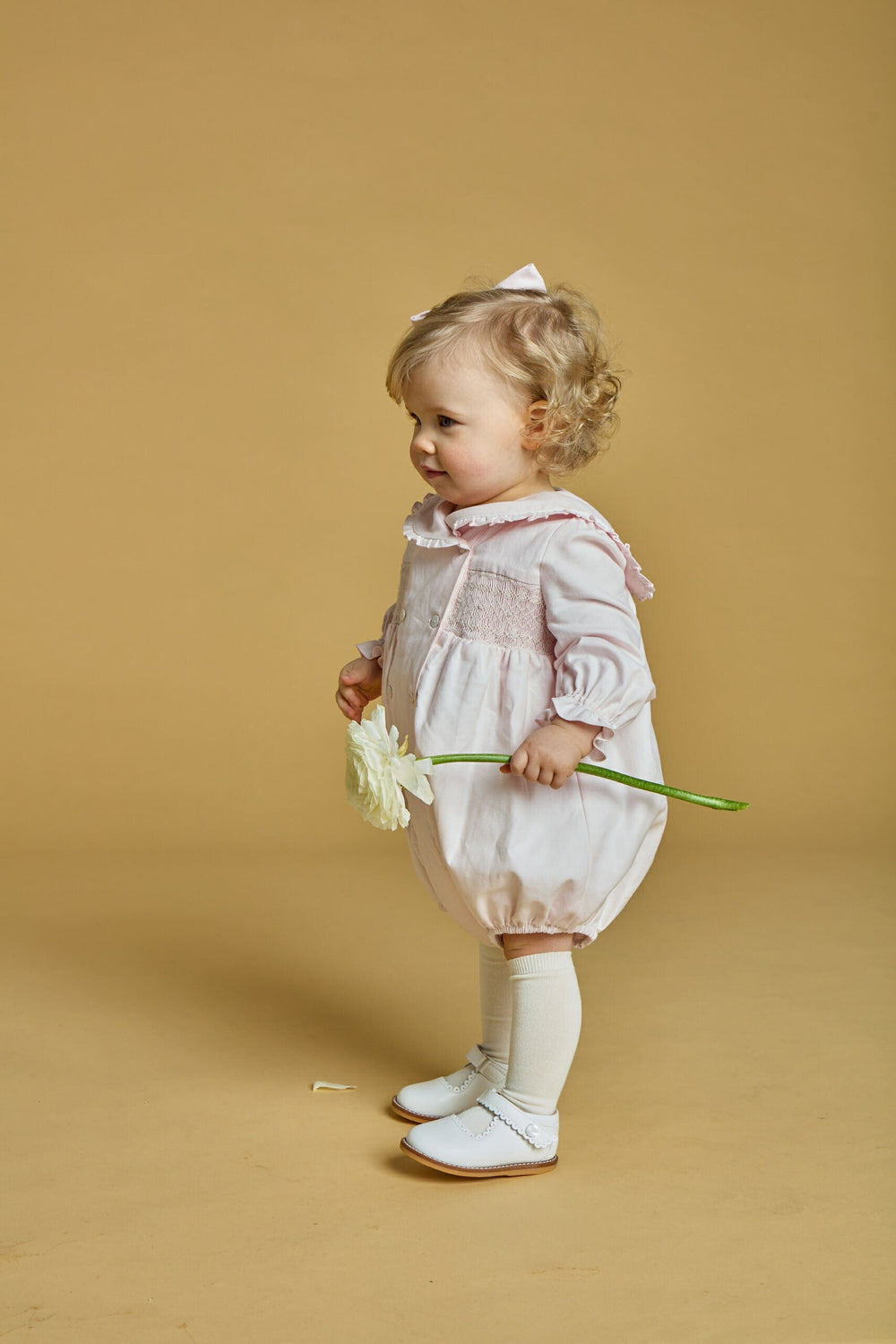 Kidiwi Ambroisinette Smocked Romper in Pale Pink