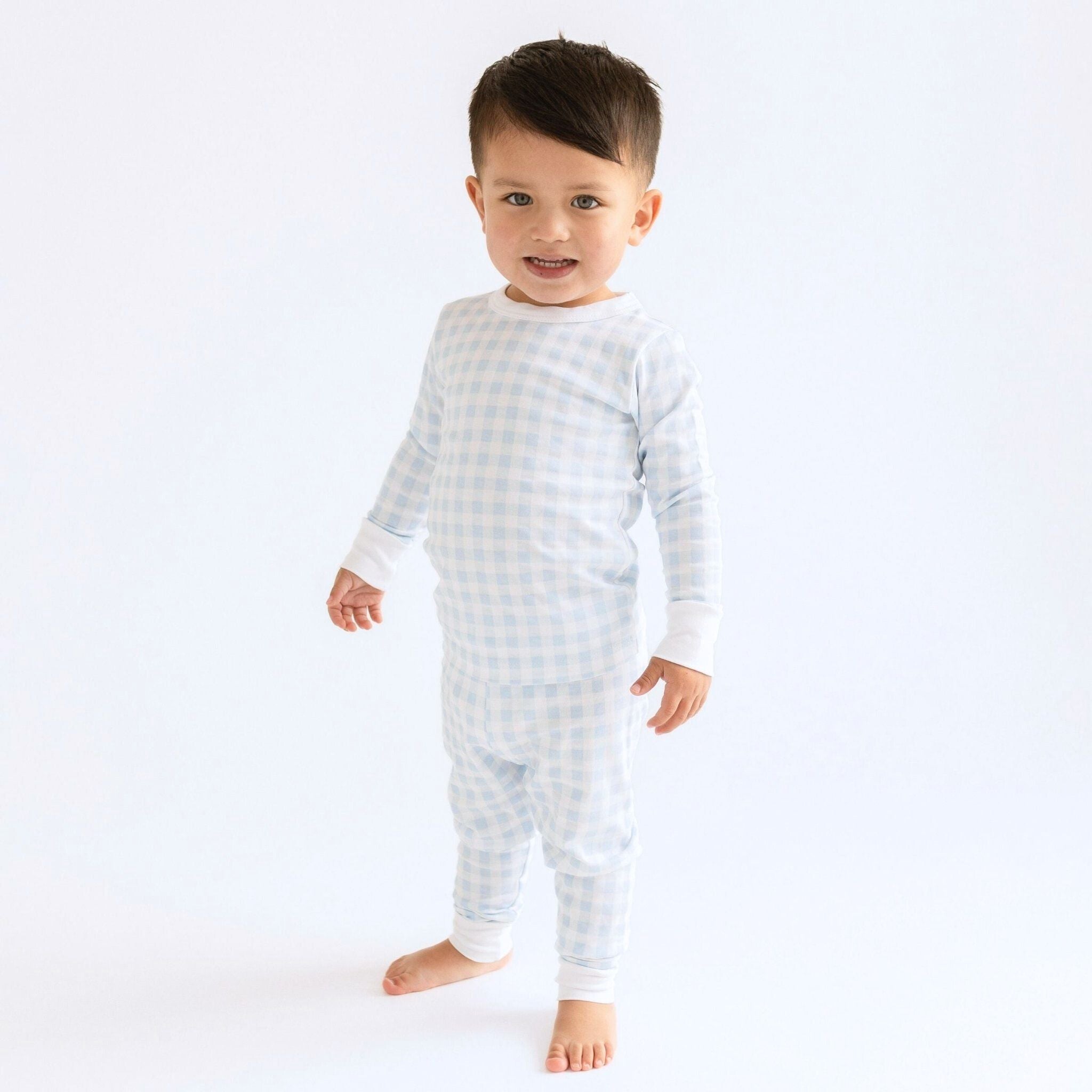 Magnolia Baby Baby Checks Blue Long Pajamas