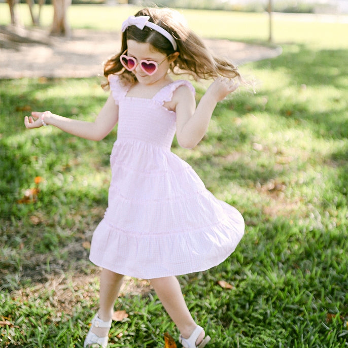 Bits & Bows Seersucker Bow Headband, Pink