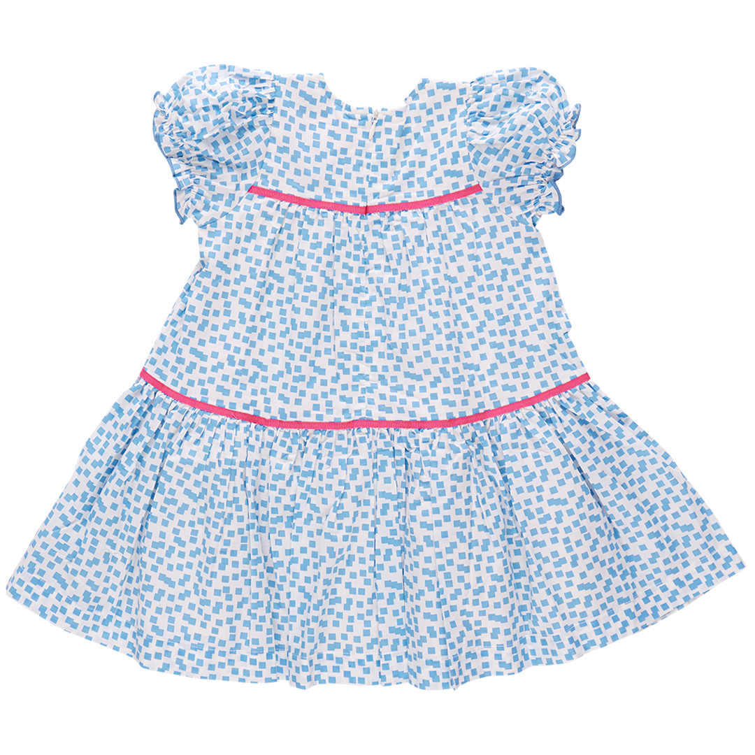 Pink Chicken Fiona Dress, Blue Mini Squares