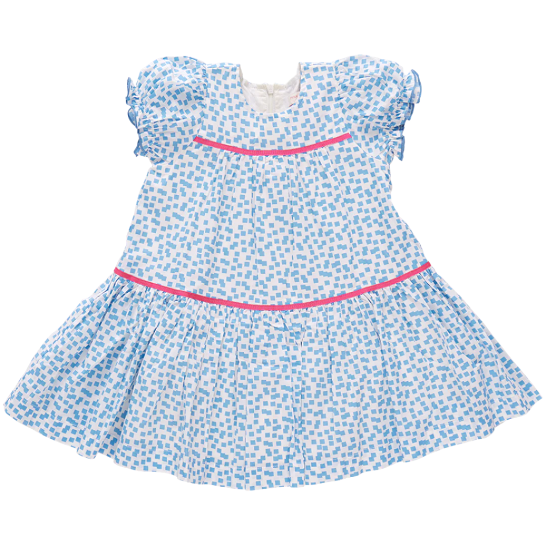Pink Chicken Fiona Dress, Blue Mini Squares